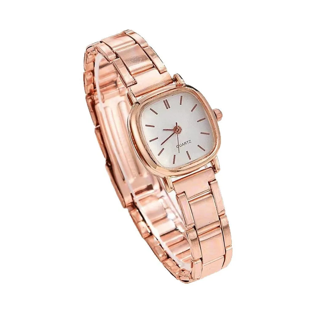 Women's alloy square Roman quartz watch, 10mm thin, silver case with white screen and Roman numerals