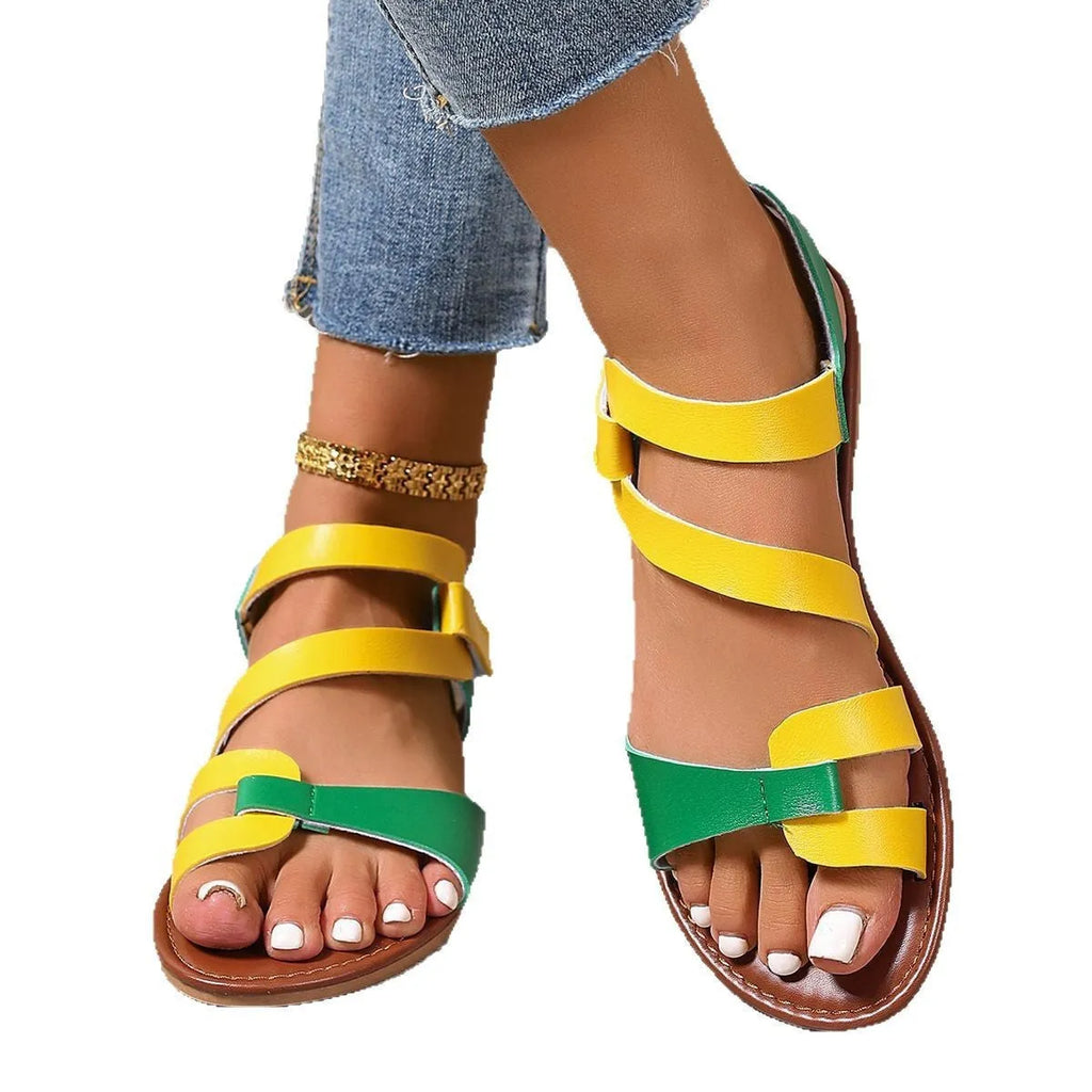 Women's flat sandals with Velcro fastening in round toe design