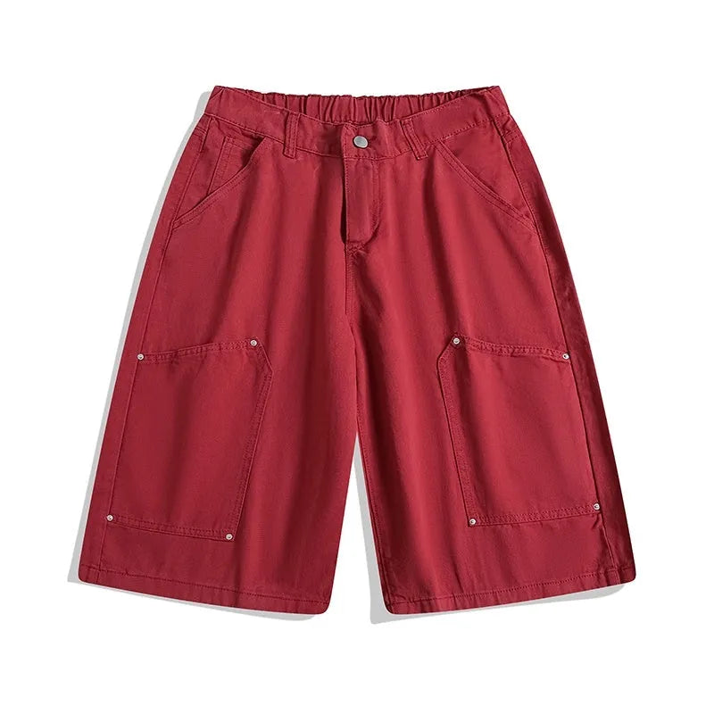 Casual wide-leg cropped pants in micro-elastic fabric showing apricot, red, and army green colour options