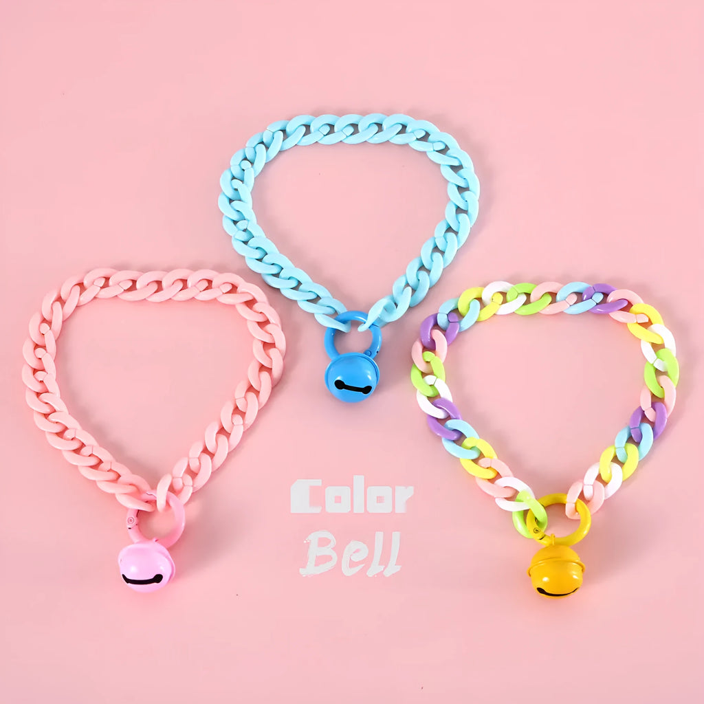 Plastic pet collar in macaron candy colours with chain design for cats, dogs, and rabbits