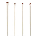 Four-piece angled eyeliner and brow brush set with ultra-thin tips and leather case for precision makeup application