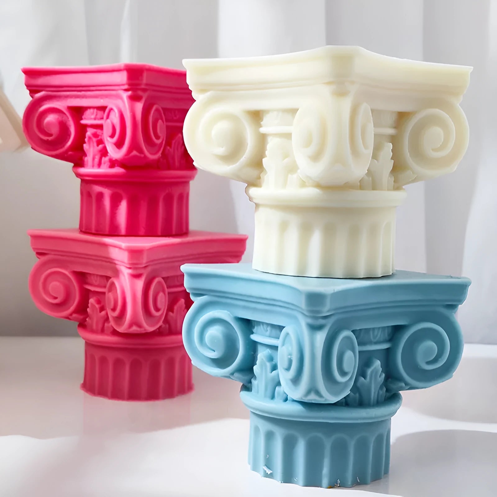 Silicone Roman pillar candle mould with irregular column design