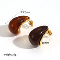 18K gold plated stainless steel hoop earring with amber resin detail, clip-on design, women's retro geometric style