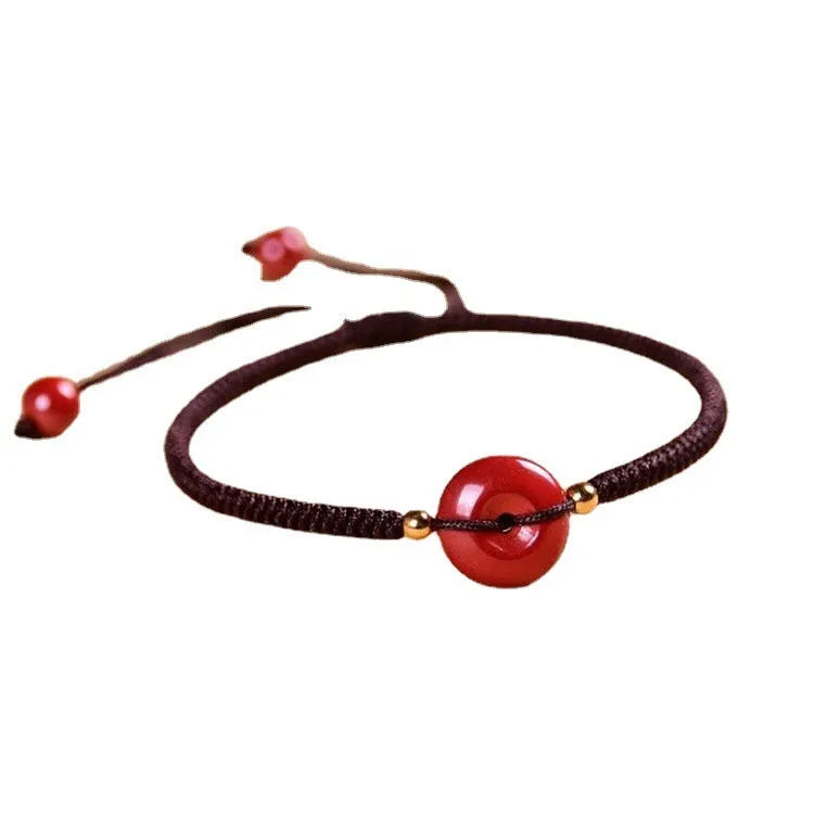 Cinnabar heart safety buckle bracelet with adjustable rope in various colours and styles