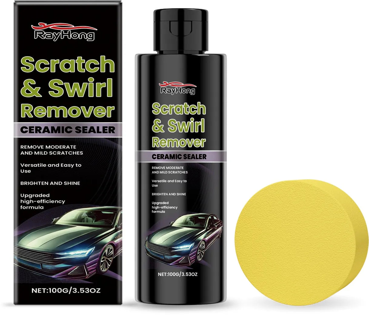 Scratch swirl remover 100g container with yellow round sponge for car paint correction