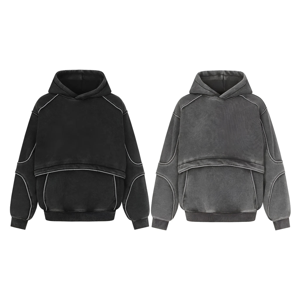 Men's and women's cotton fleece-lined loose fit pullover sweatshirt in dark grey, front view