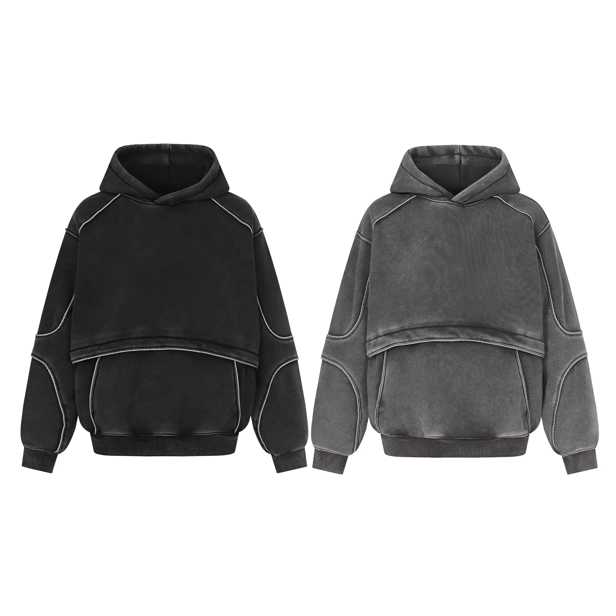 Men's and women's cotton fleece-lined loose fit pullover sweatshirt in dark grey, front view