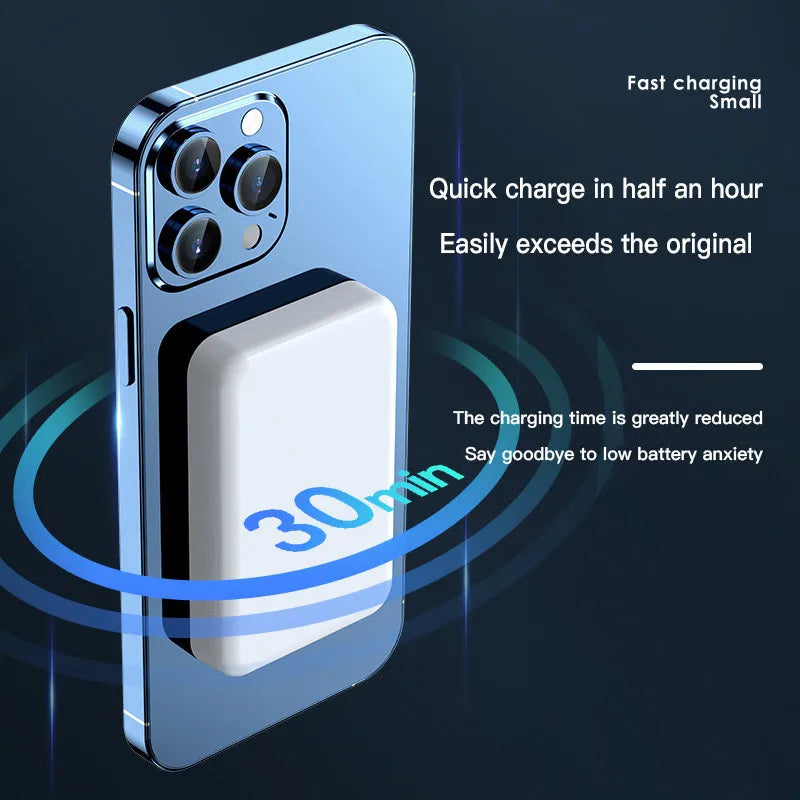 Pink magnetic wireless power bank with 20000mAh capacity and USB-C port