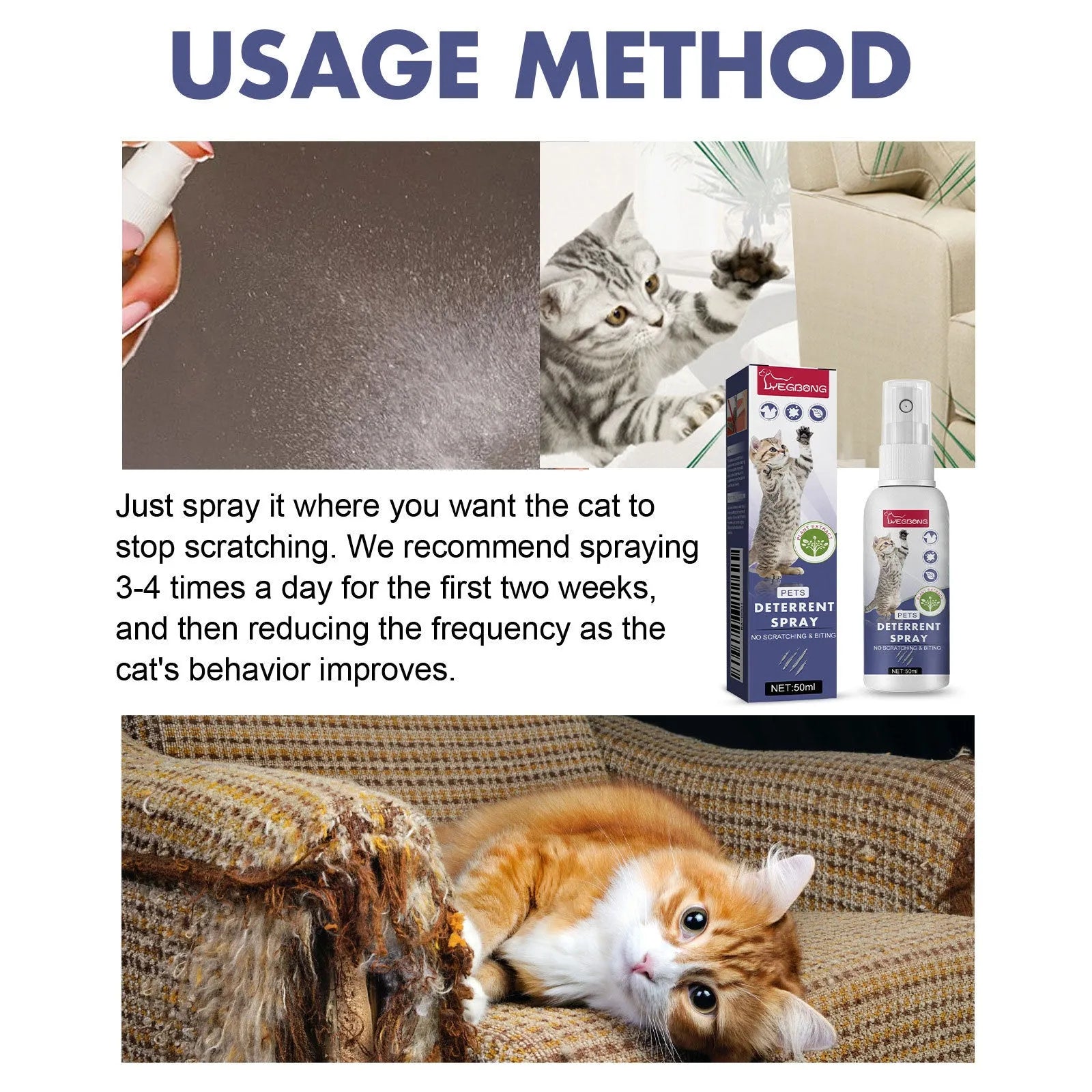 50ml pet deterrent spray bottle in box packaging for stopping dogs and cats scratching furniture