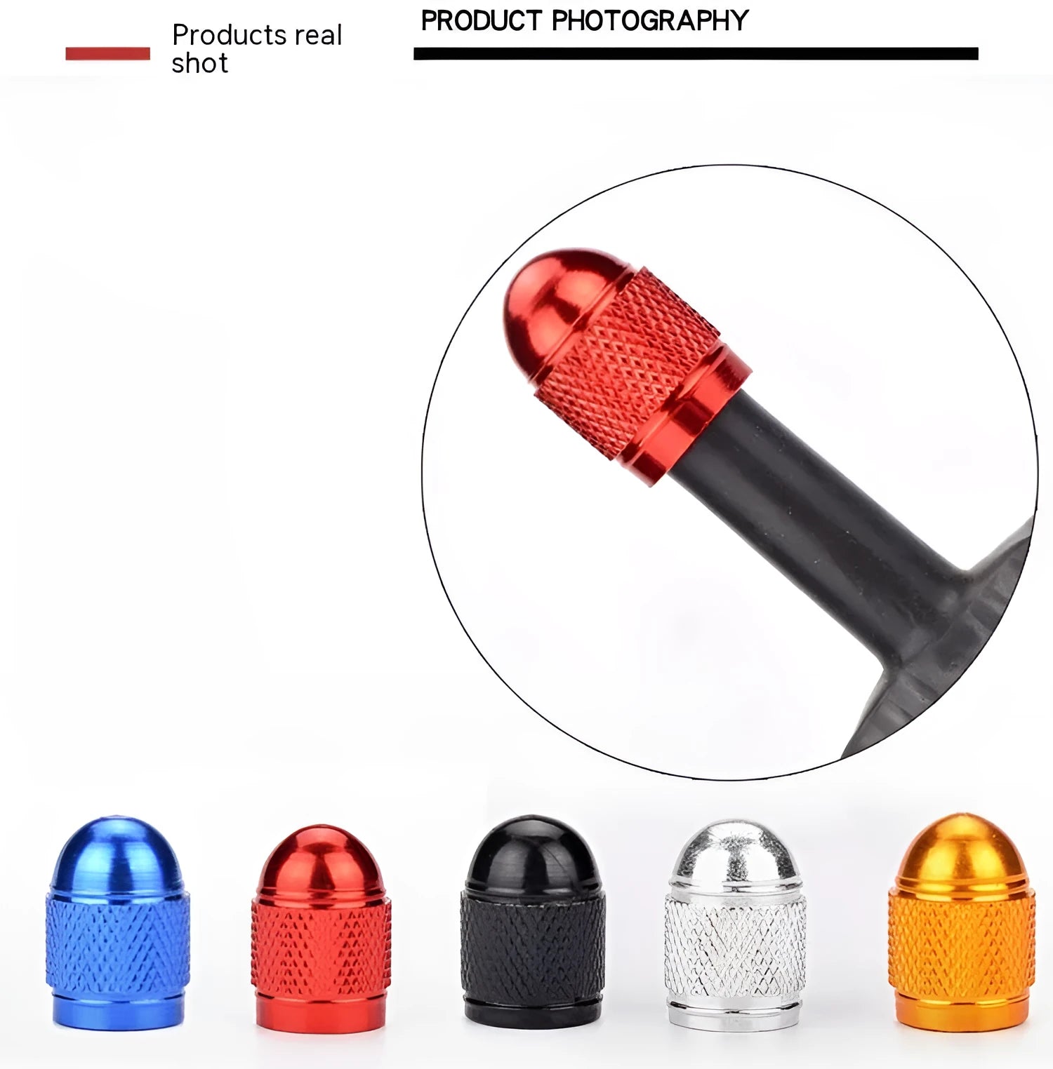 Aluminium mountain bike tyre valve cap in choice of five colours