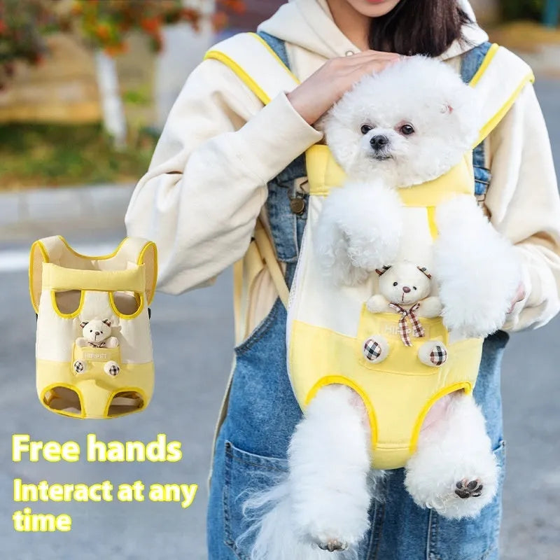 Cartoon Beka yellow bear design pet carrier bag in soft canvas with colourful stitching details