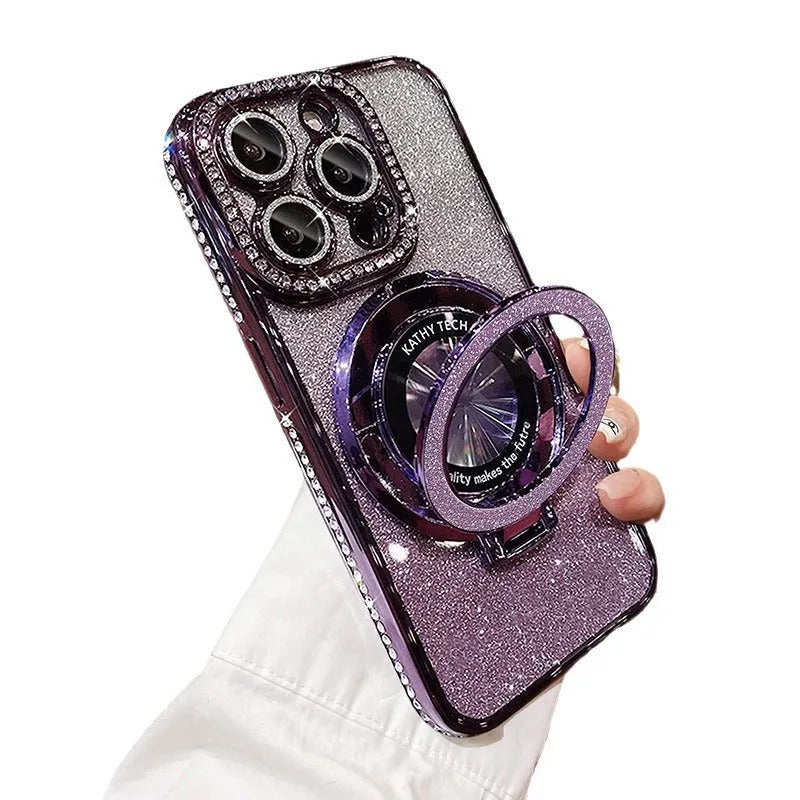 Silicone electroplating gradient magnetic suction phone case with bracket for Apple iPhone