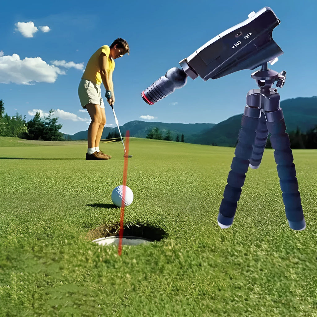 Golf putter laser aiming instrument accessory for putting practice and alignment training.