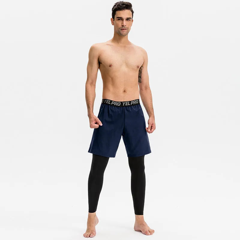 Men's grey quick-drying high elastic tight sports pants for running and fitness.