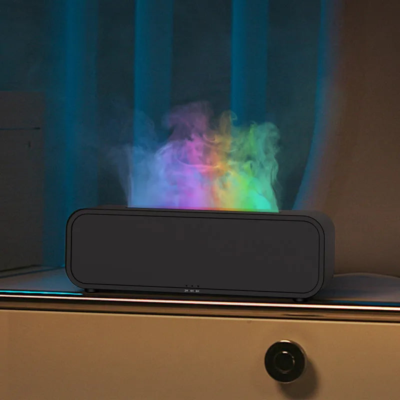 Flame Dynamic USB aroma diffuser with remote control in black or white with colour-changing lights