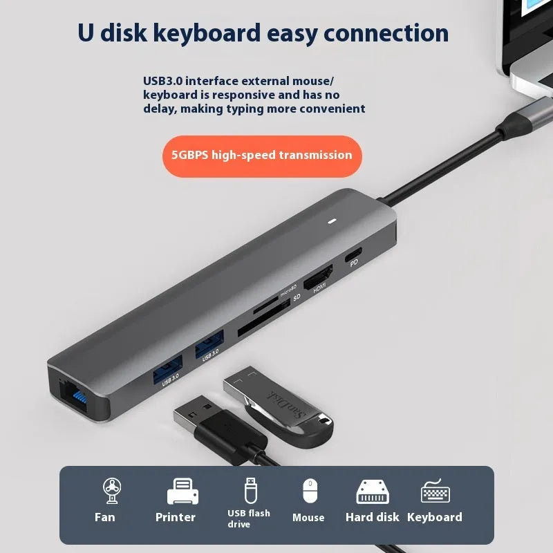 LQT-LH07 7-in-1 USB-C desktop computer hub with multiple interface ports and custom logo option