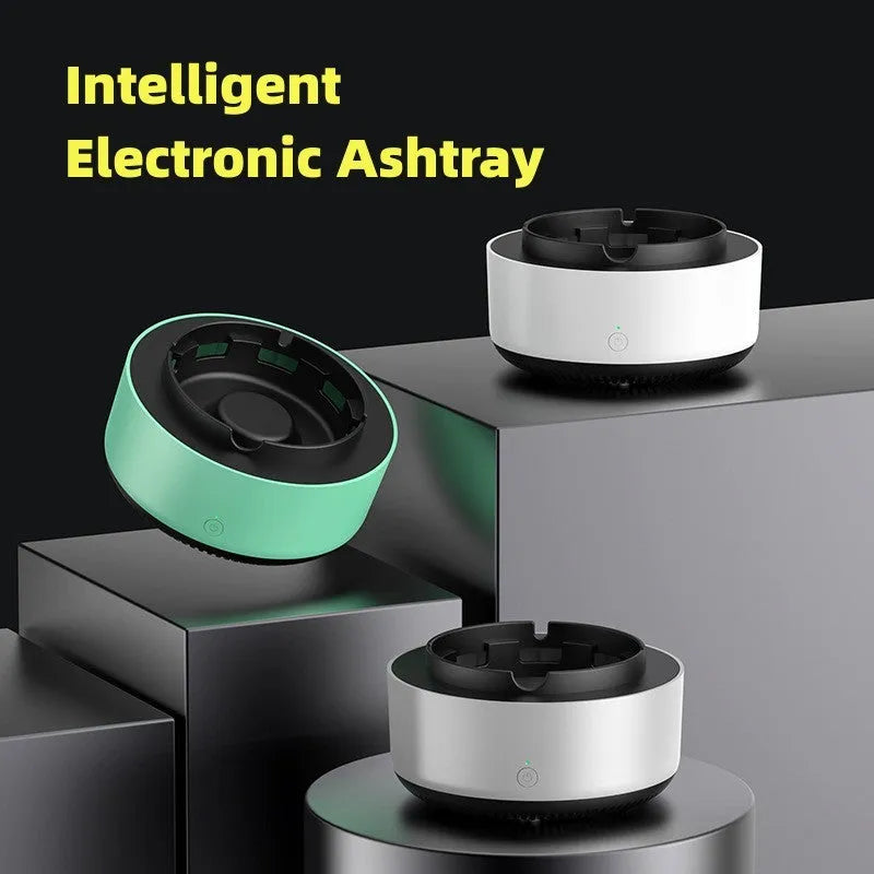 Battery powered smoke removal ashtray in starry sky green with anion purification and tray grooves for cigarette butts