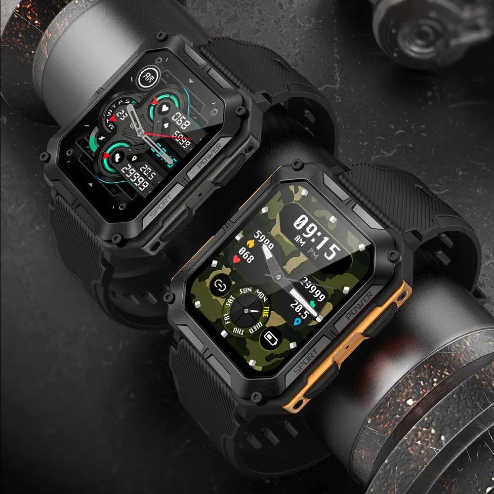 Square aluminium smart watch with Bluetooth calling and outdoor protection on silicone sports strap