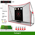 Golf swing wedge training net with 3-hole cross target and straw practice mat