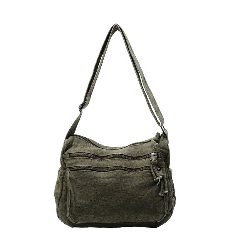 Women's canvas tote bag large capacity horizontal square shape beige with outer pocket