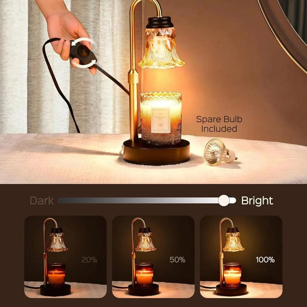 Lifting aromatherapy wax melting lamp with bamboo base, height 30.5cm