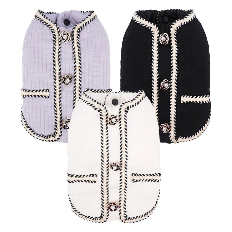 Quilted polyester pet coat with cartoon print in black colour available in multiple sizes