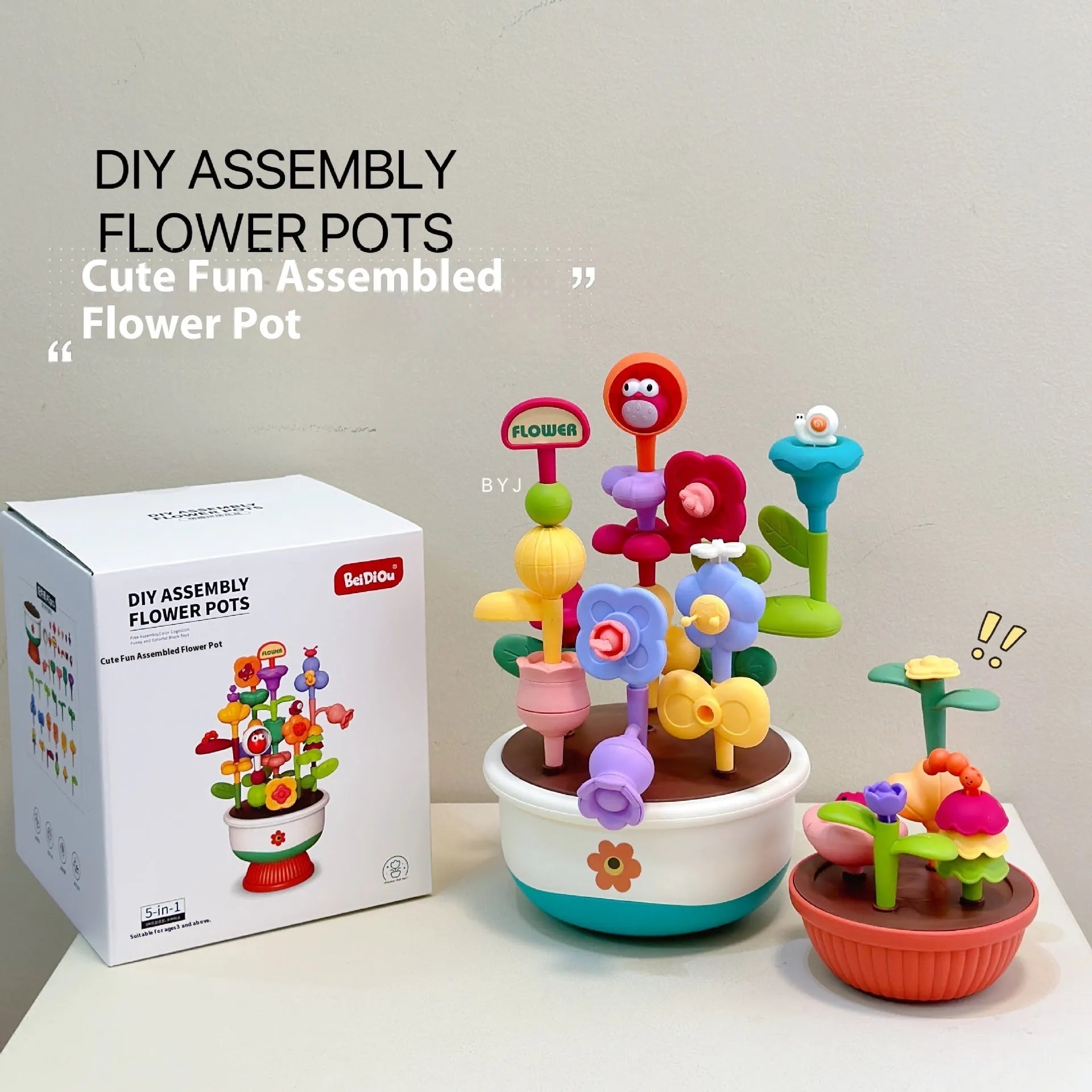 Plastic building blocks flower toy set with flowerpot design in colour box