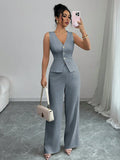 Women's solid colour sleeveless vest and high-waist trousers two-piece set in casual Japanese Korean style