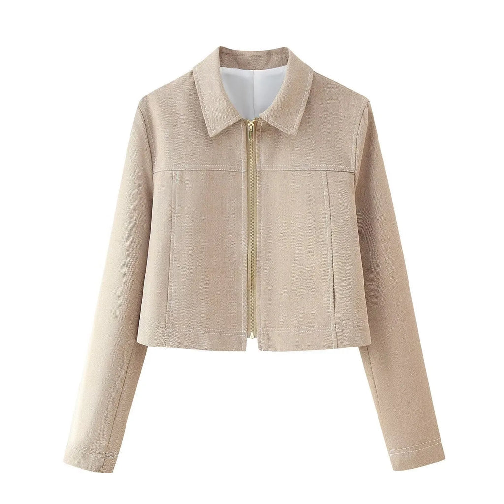 Women's herringbone pattern jacket and trousers suit with 3D embroidery in polyester fabric
