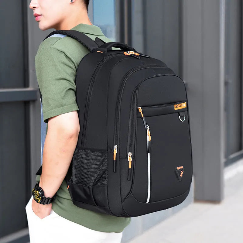Men's Oxford cloth schoolbag in red with letter pattern and air pillow belt burden reduction system