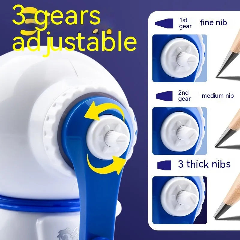 Children's cartoon astronaut manual pencil sharpener in blue or pink with anti-jam mechanism