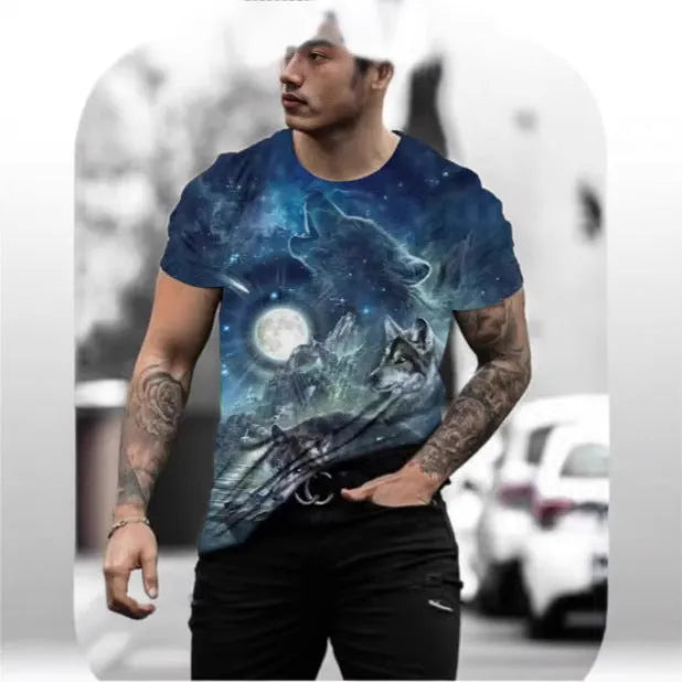 Men's grey T-shirt with a retro-style 3D lion graphic print on the front
