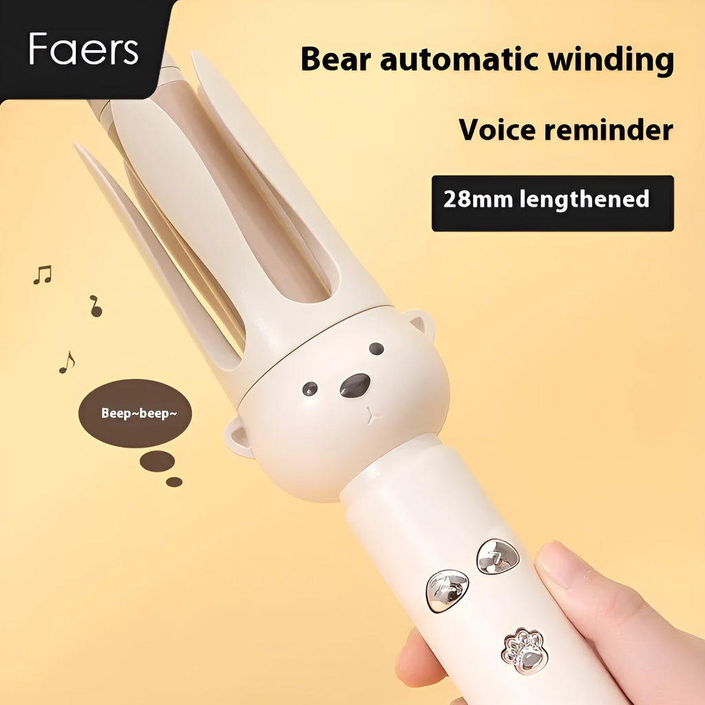 Beige automatic hair curler with negative ion technology for curly hair styling