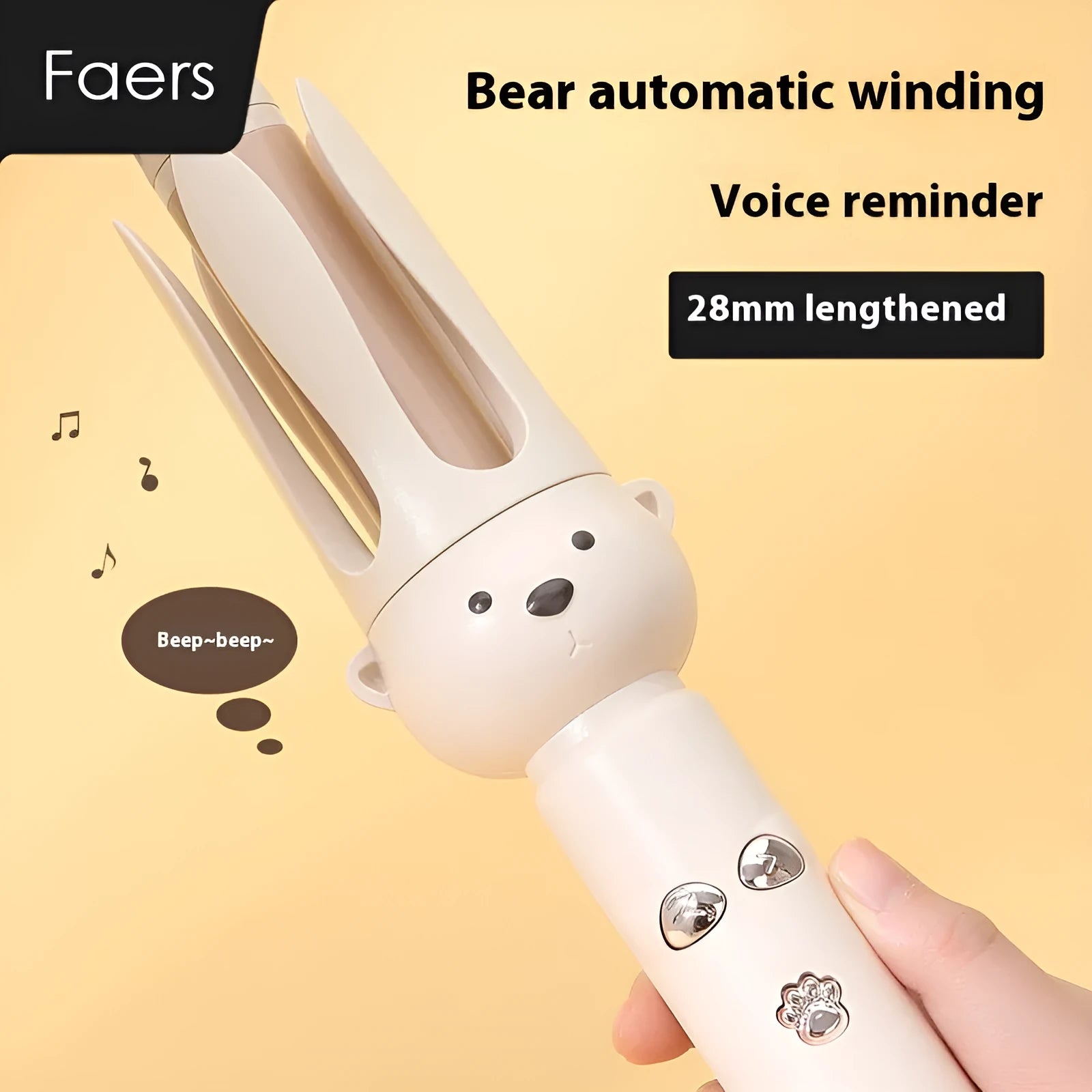 Beige automatic hair curler with negative ion technology for curly hair styling