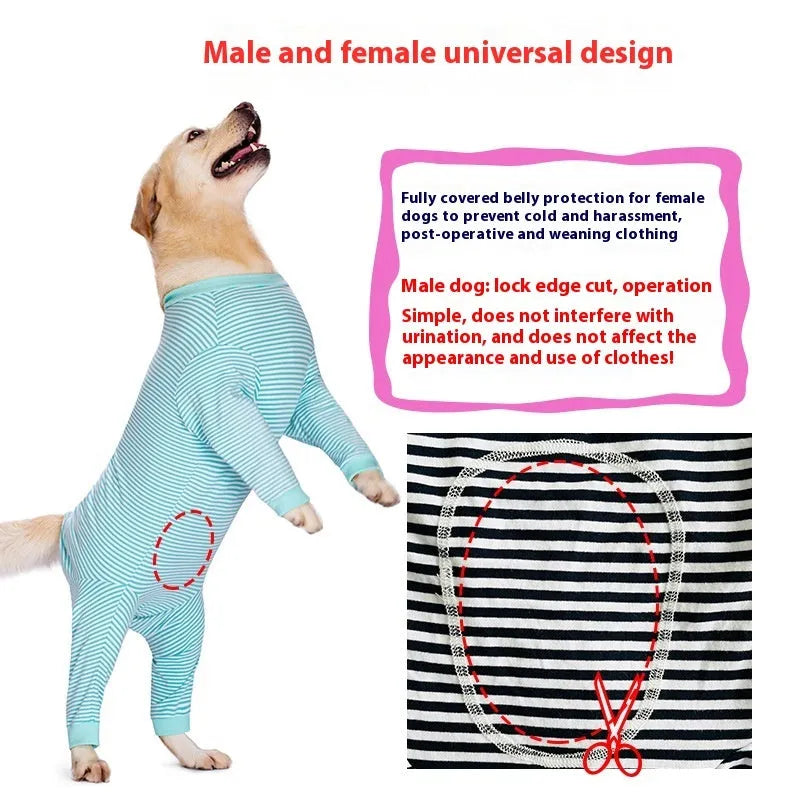 Striped polyester dog shirt for Golden Retrievers and Labradors in three colour options