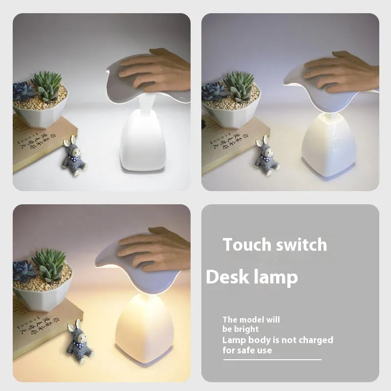 White modern LED desk lamp with touch control and built-in battery