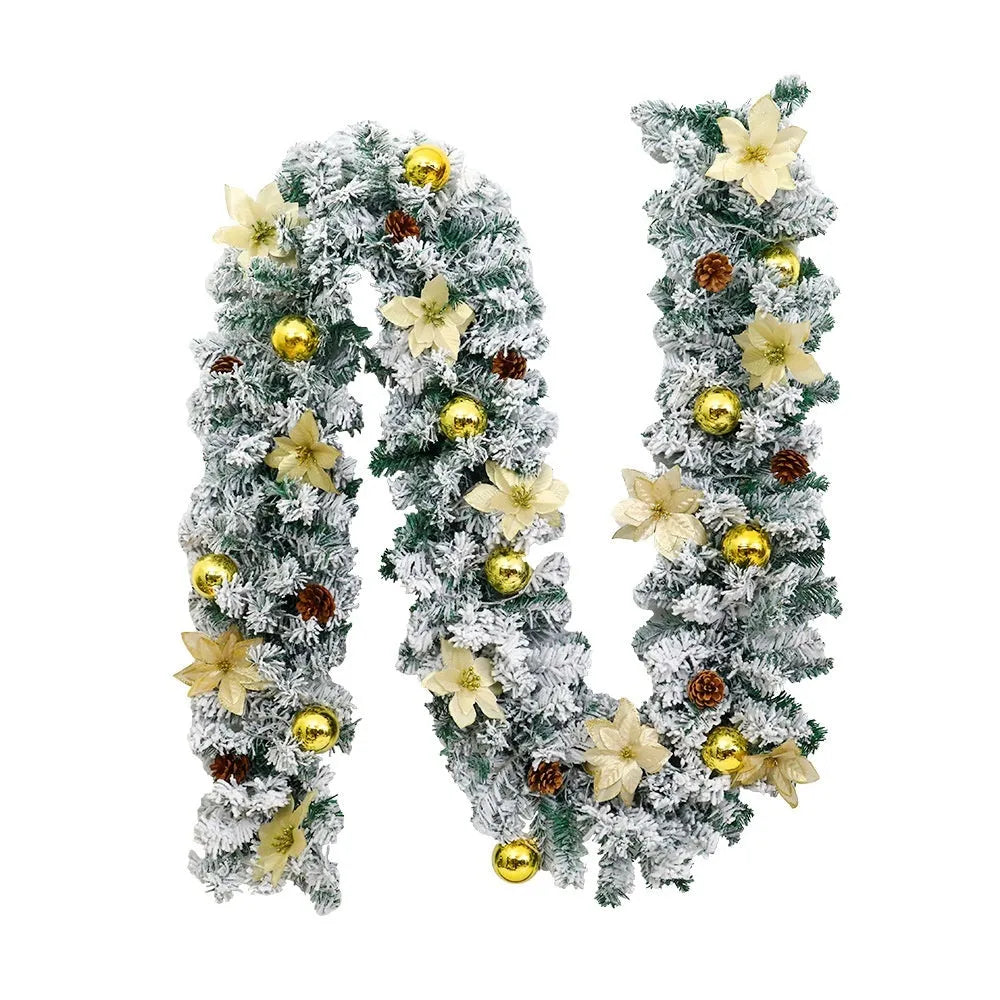Christmas rattan garland flocking decoration with PVC American style artificial foliage vine