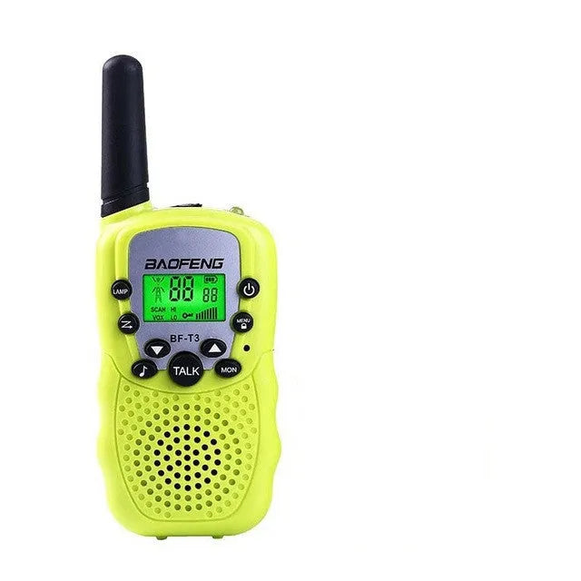Children's handheld walkie talkies in multiple colours showing 22 channel display