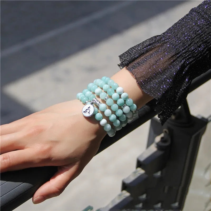 Women's vintage natural stone bracelet with geometric lotus design in various colour options