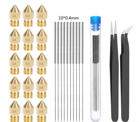 Brass MK8 3D printer nozzle and stainless steel cleaning pin kit for Creality printers