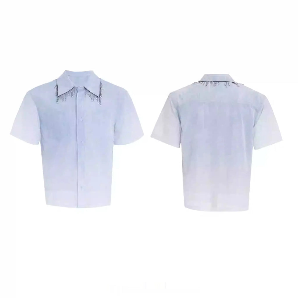 Blue gradient casual short sleeve shirt with half sleeves and loose fit