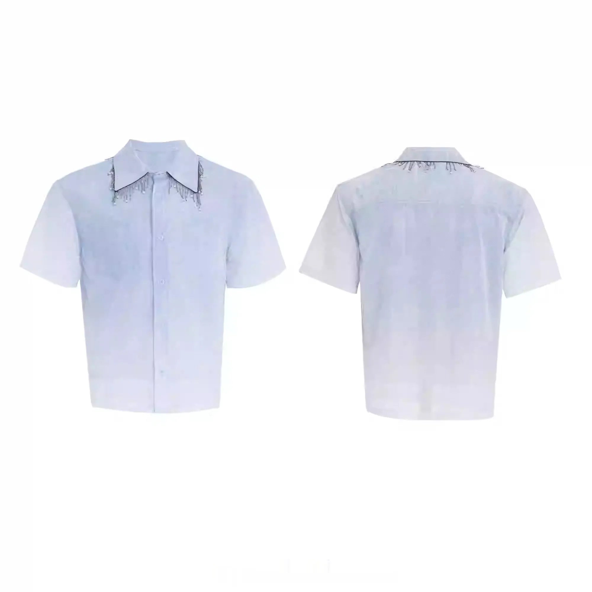 Blue gradient casual short sleeve shirt with half sleeves and loose fit