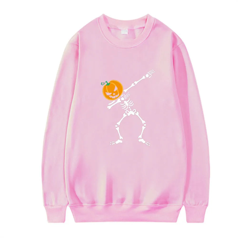 Women's casual printed long sleeve crew neck top on a hanger