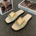 Women's apricot coloured flat casual slippers with a textured PVC sole, shown on a light background.