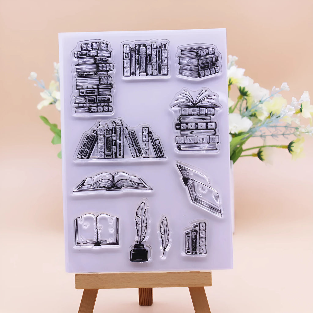 Transparent silicone stamp with seal pattern, showing self-adhesive backing and 11x16cm size.