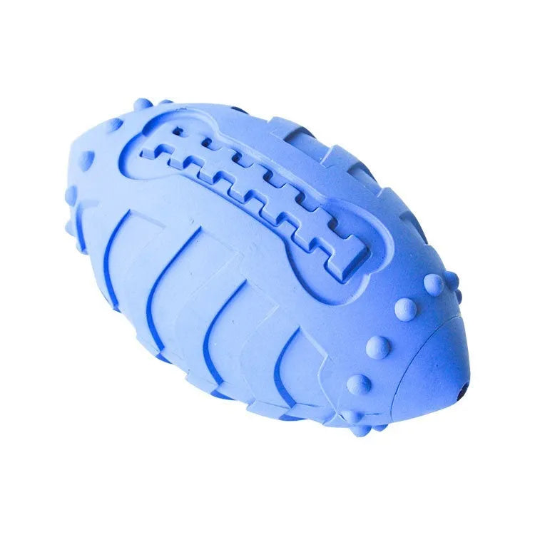 Thickened rubber bite-resistant vocal rugby ball dog toy in light green or sapphire blue colour