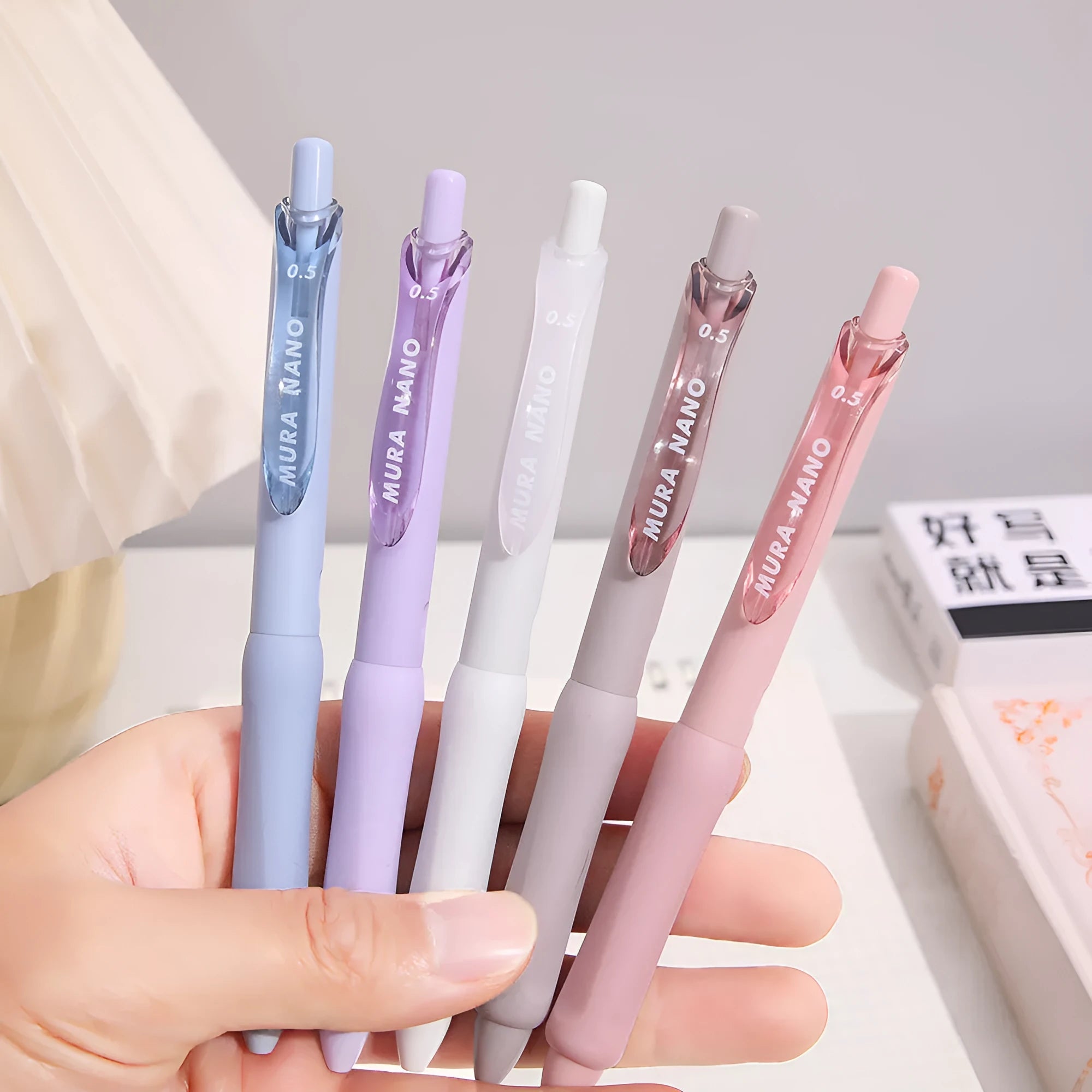 Macaron colour press gel pen with 0.5mm tip in smoked brown, smoked powder and smoked white options