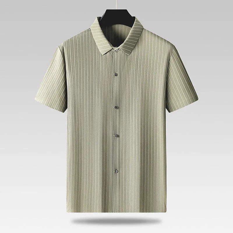 Men's plus size striped casual shirt with square collar in black or khaki