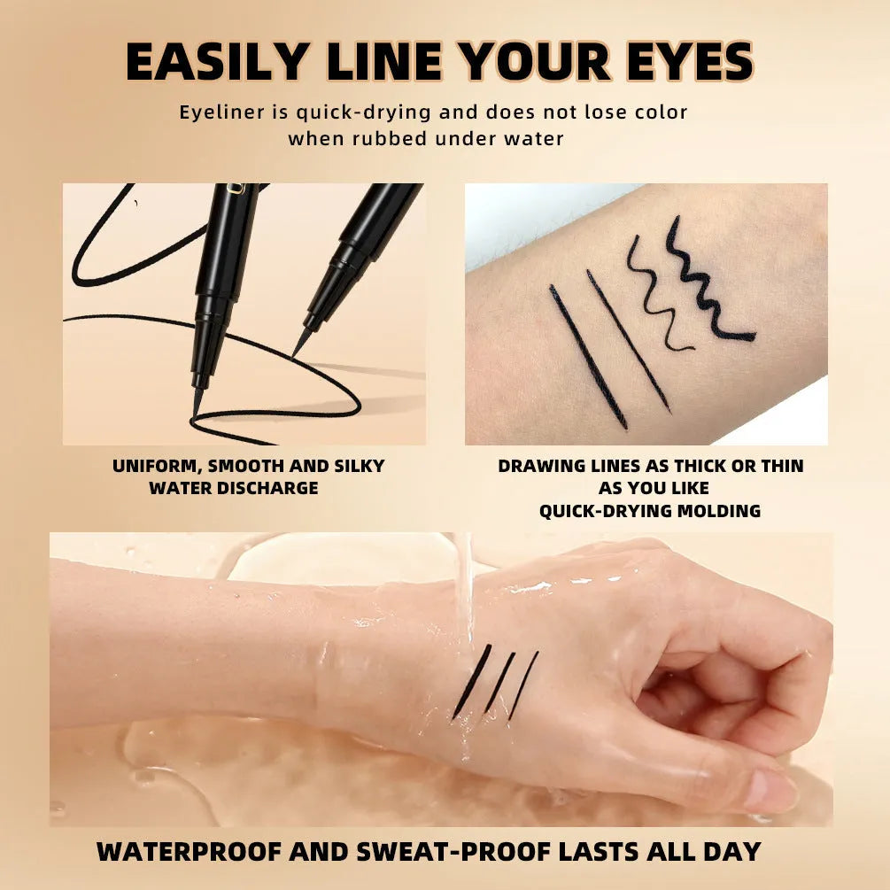 Black liquid eyeliner pen with felt-tip applicator for precise eye makeup application