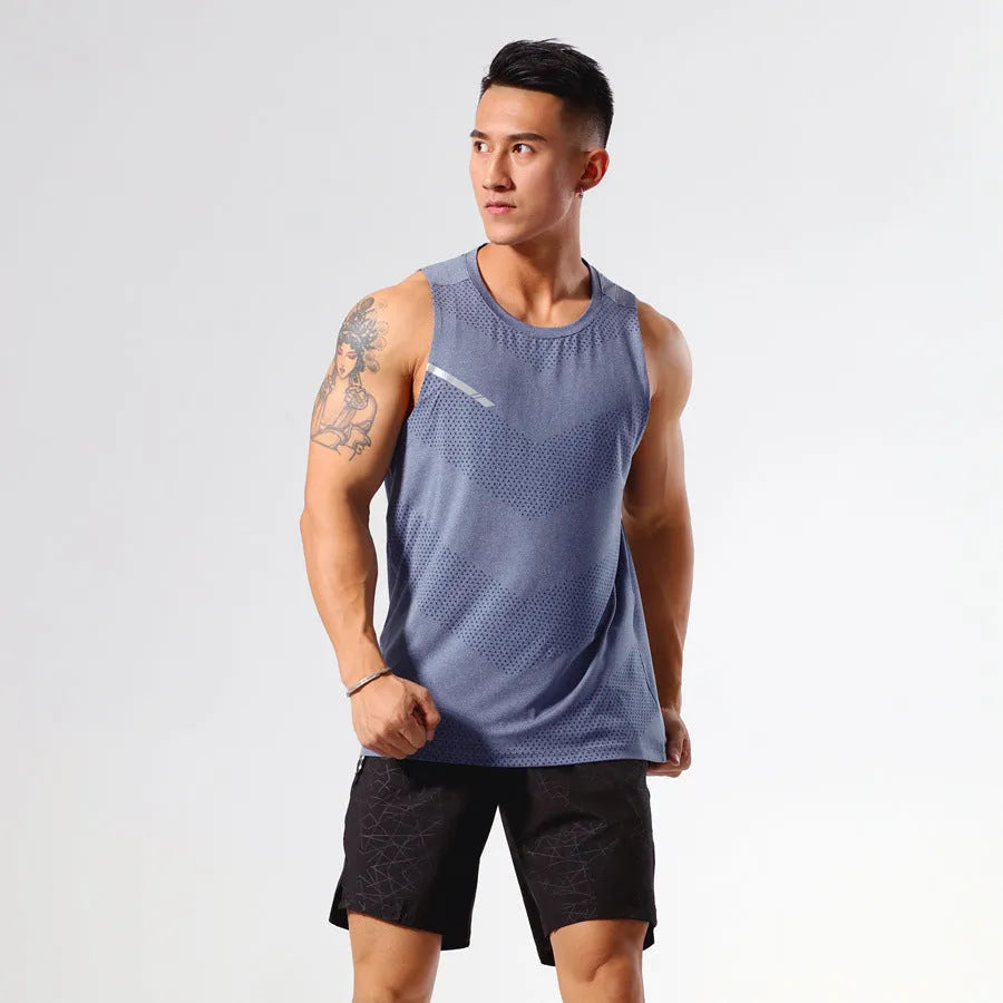 Men's solid colour quick-drying sports tank top for summer outdoor activities.